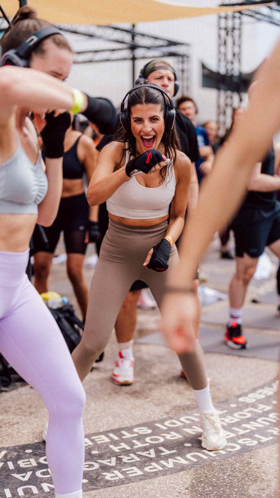 A group taking part in an outdoor workout